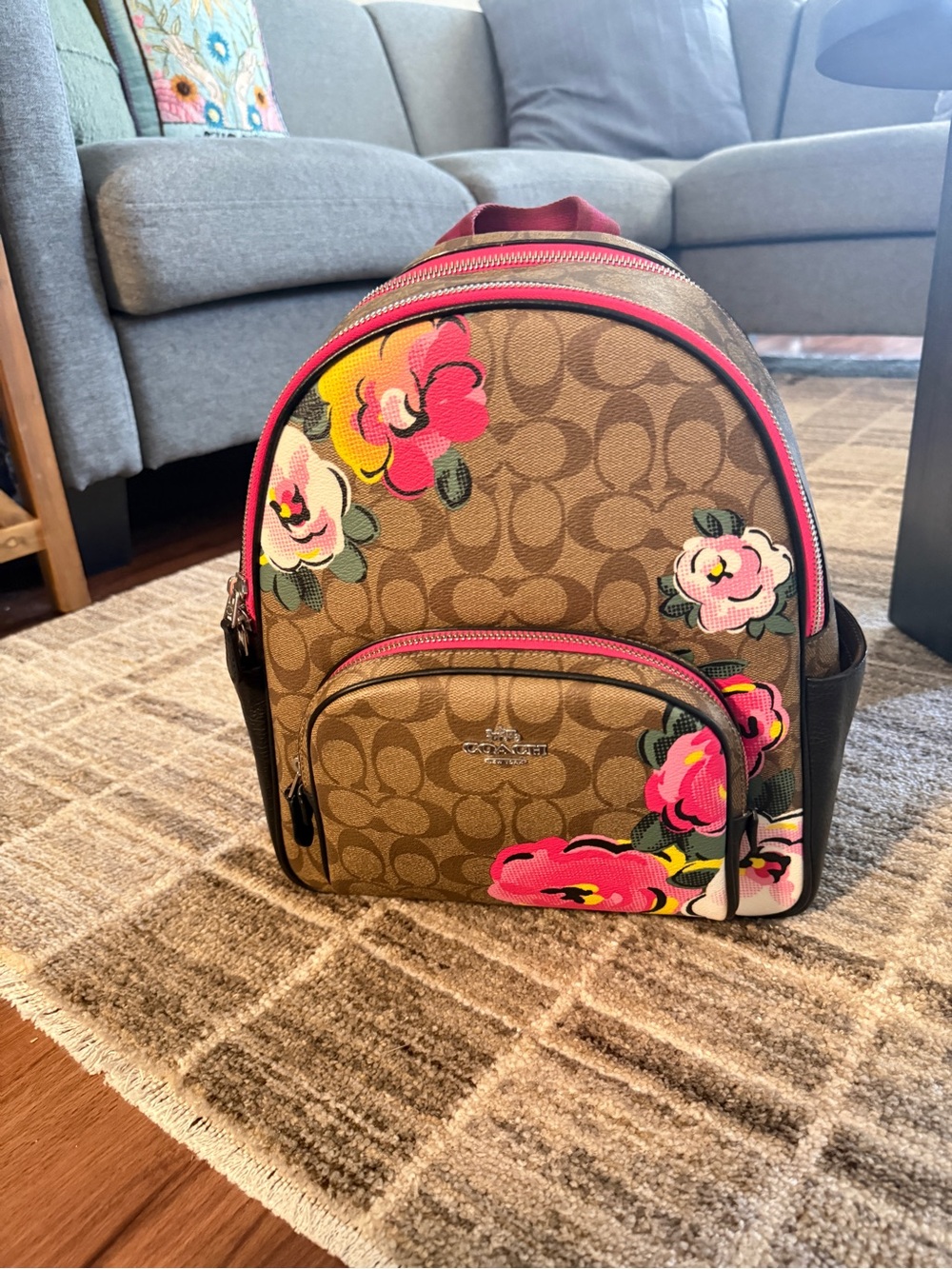 Coach Signature Vintage Rose Backpack EUC